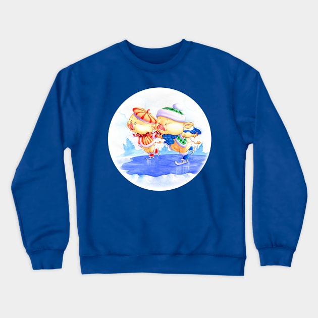 CUTE BABY PIGS ICE SKATING, ADORABLE BABY ANIMALS Crewneck Sweatshirt by ReignGFX